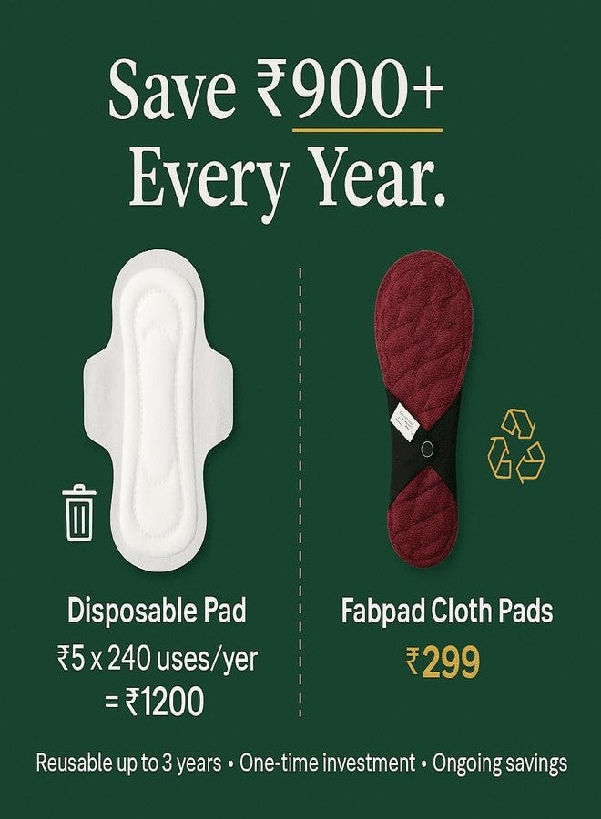 FabPad Reusable Washable Sanitary Cloth Pads Napkins Eco-Friendly Menstrual Hygiene Solutions (Pack of 2) (Regular Dye, Maxi - 31.5 CM) - Image 5